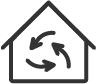 Icon of a house with circular arrows inside, indicating recycling or reusing within the home.