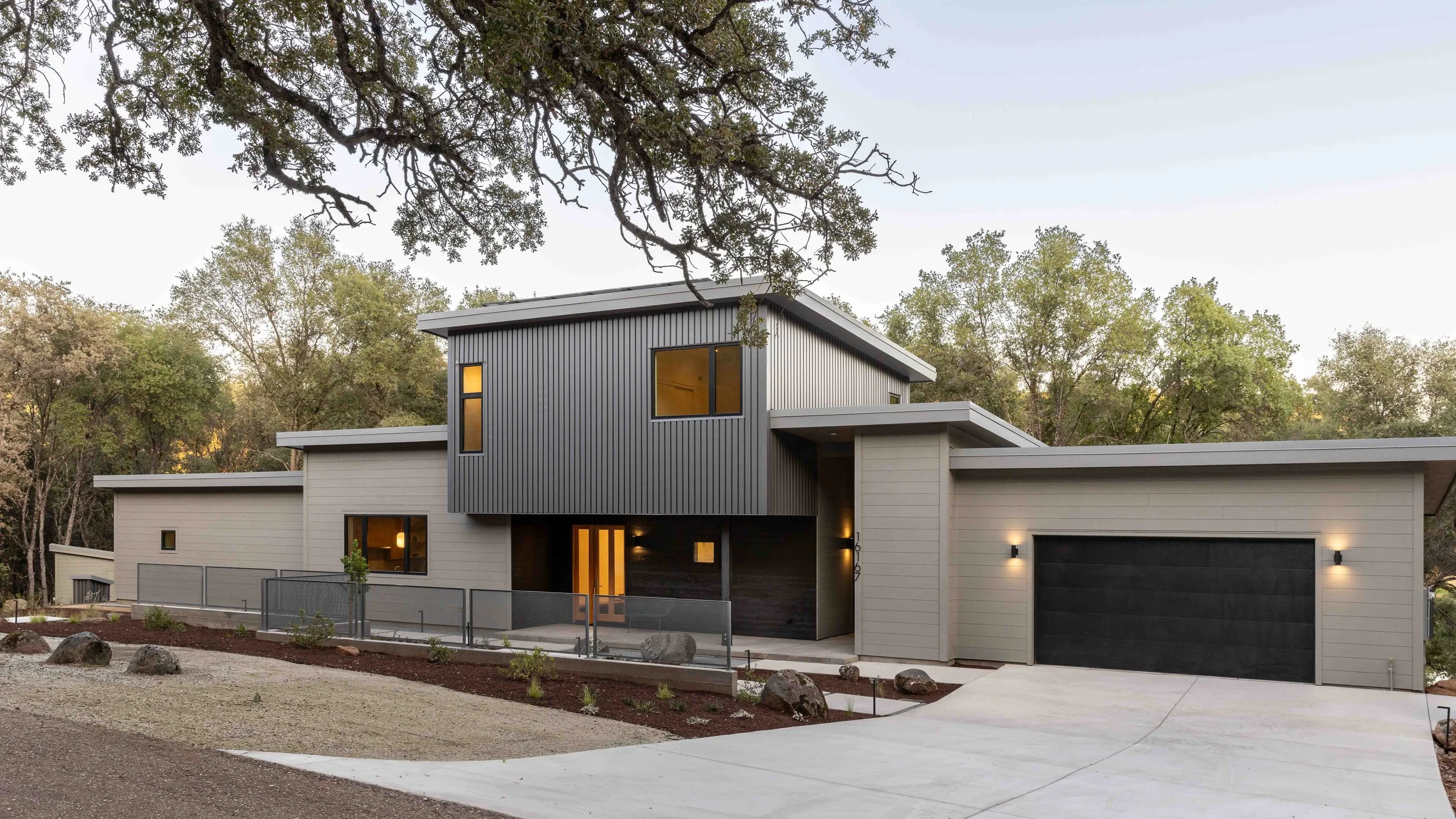 Modern energy efficient home with fire resistant siding