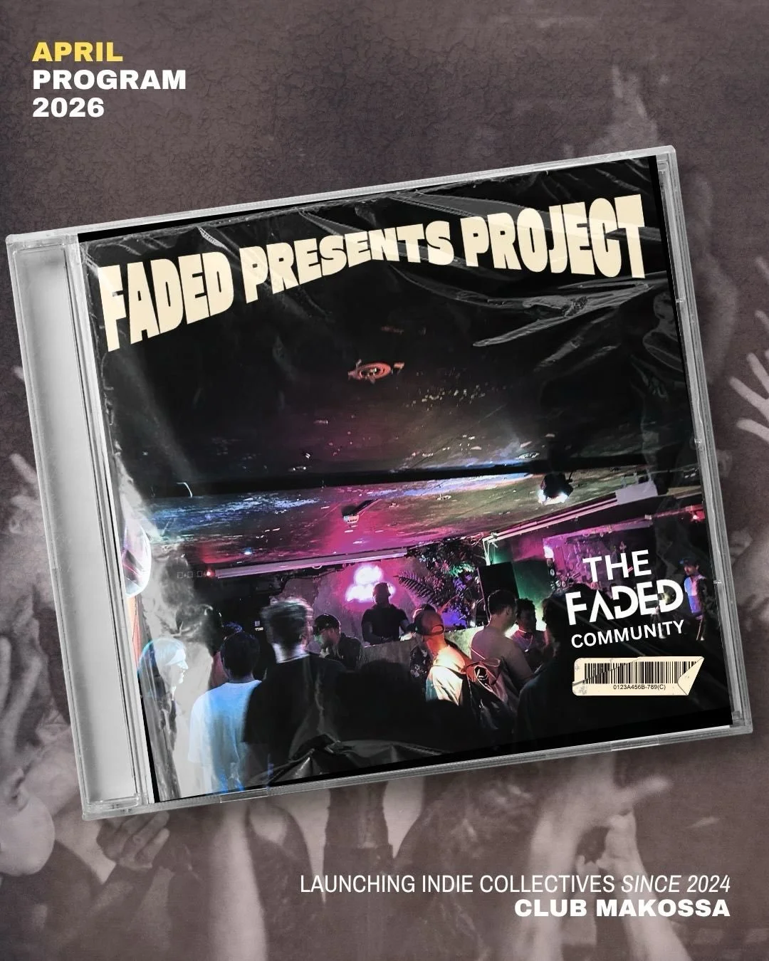 Welcome to the April program of the FADED PRESENTS PROJECT. We&rsquo;ve been helping indie promoters and developing collectives since 2024! Here&rsquo;s a fresh new look at a brand new program.

All events are guided by @thefadedcommunity and support