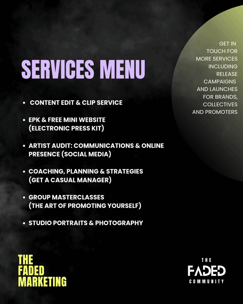 MUSIC MARKETING & CONTENT SERVICE MENU