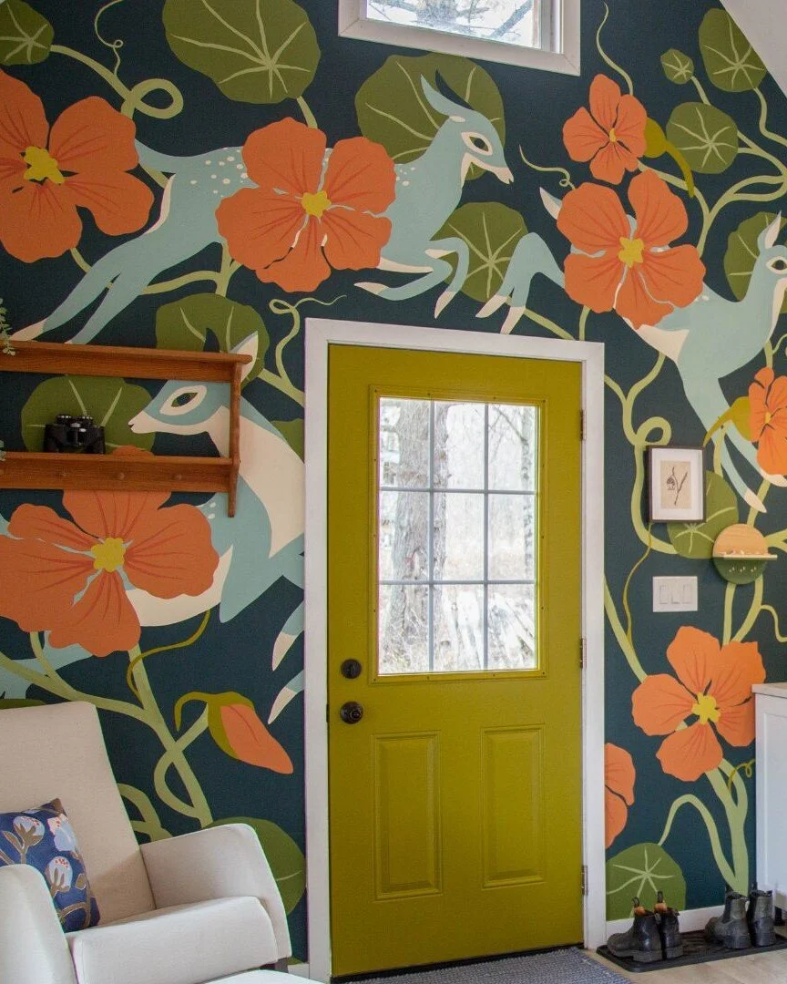  Abby Nowakowski,  Dancing Amongst the Nasturtiums , 2025, painted mural. Photo courtesy of Kaylan Wadsworth. 