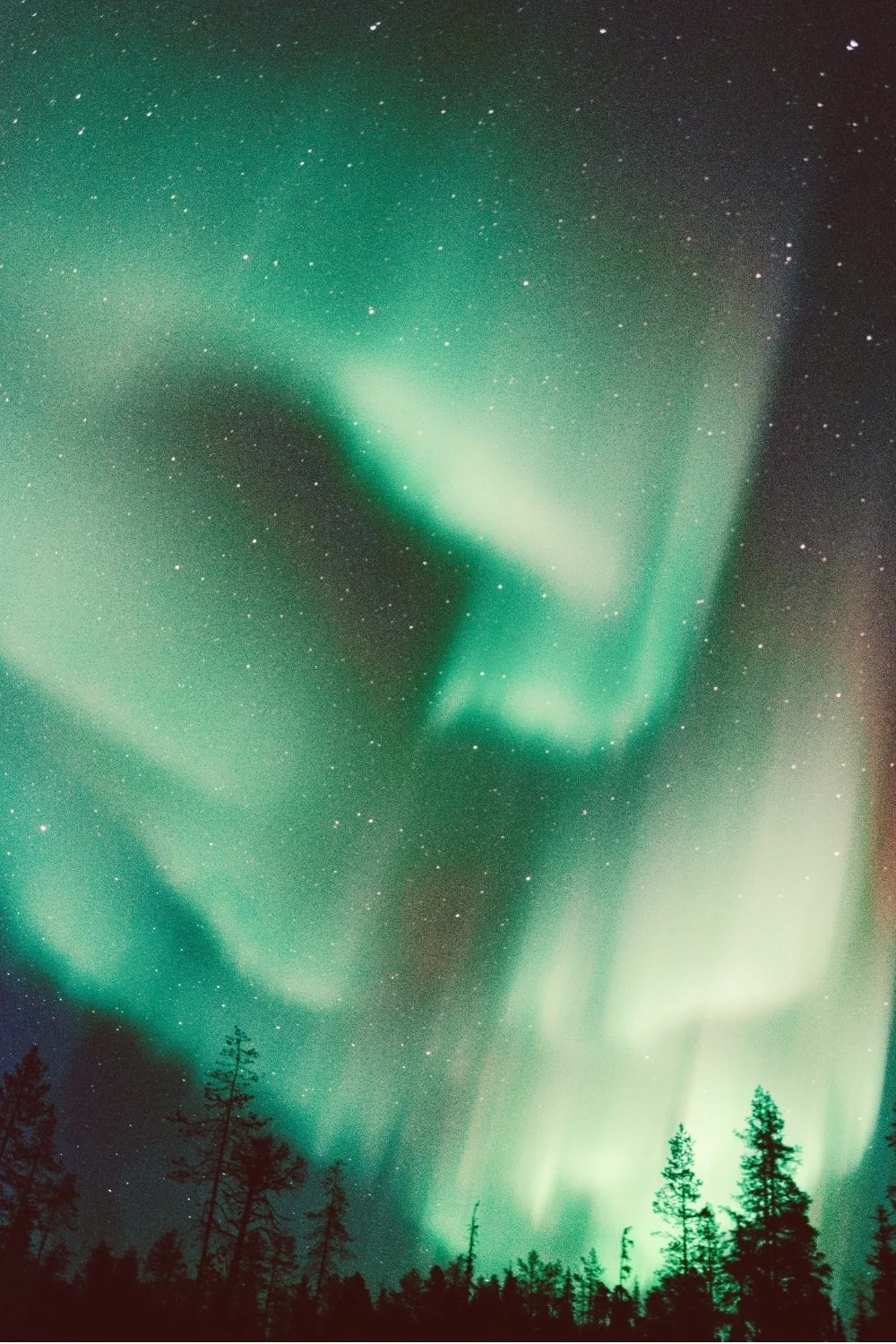 Green-lit northern lights sweeping across the night sky, reminiscent of Valkyrie flight, ideal for a handmade scented mythology candle featuring a clean-burning wooden wick.