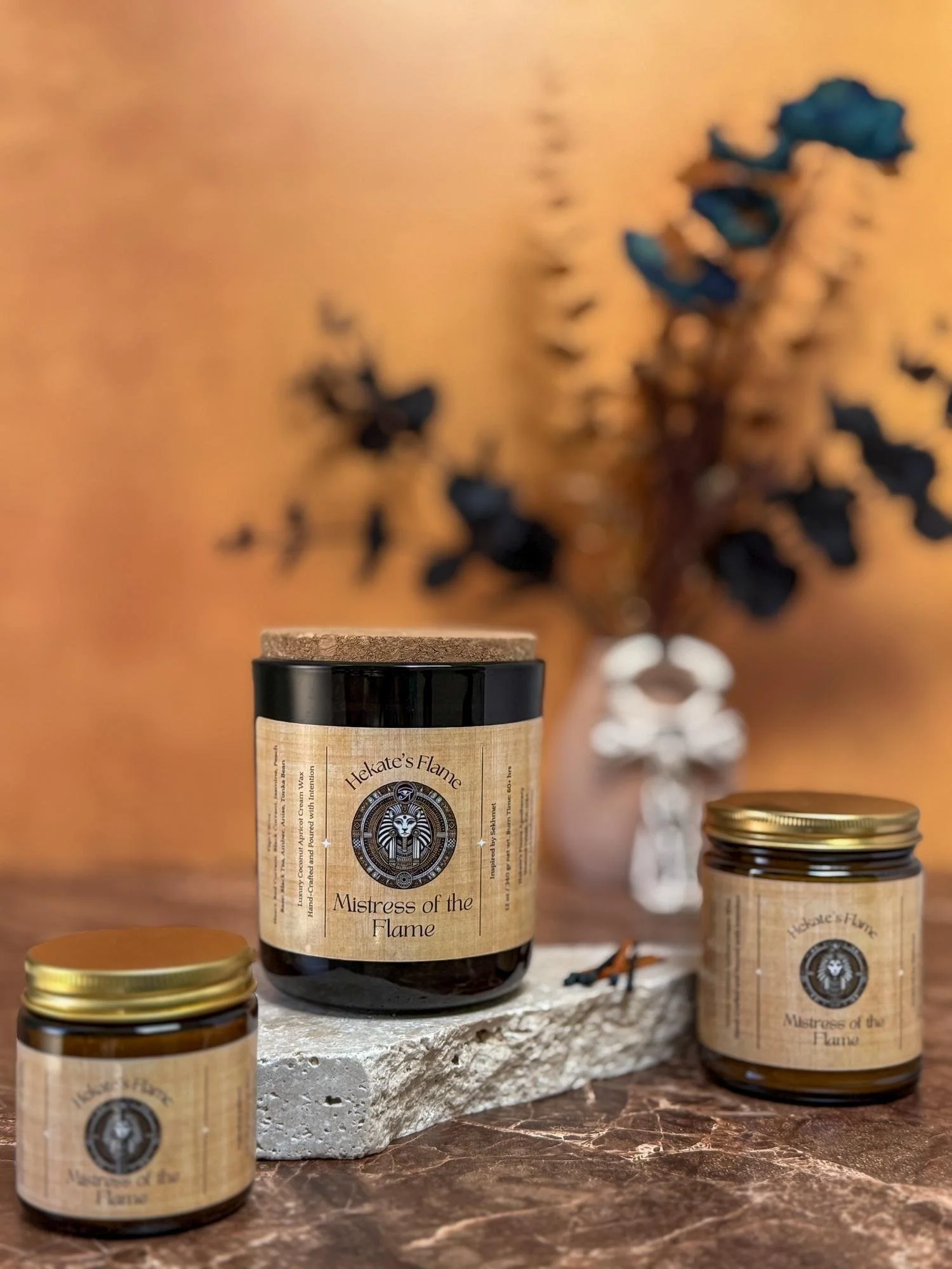 Complete collection of Hekate’s Flame Mistress of the Flame candles, combining ritual magic and home décor.