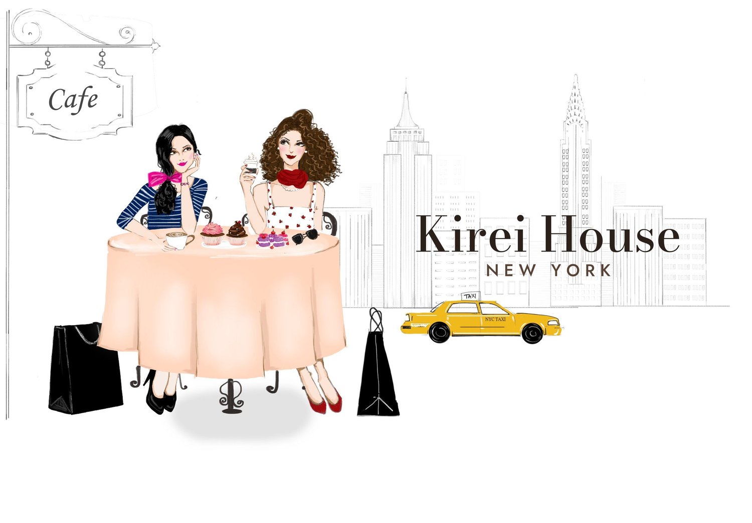 Kirei House New York illustration: two friends at a cafe table