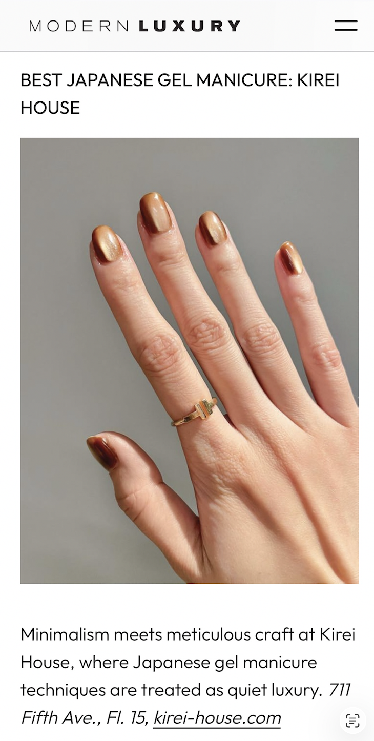 Japanese gel manicure in bronze cat-eye by Kirei House