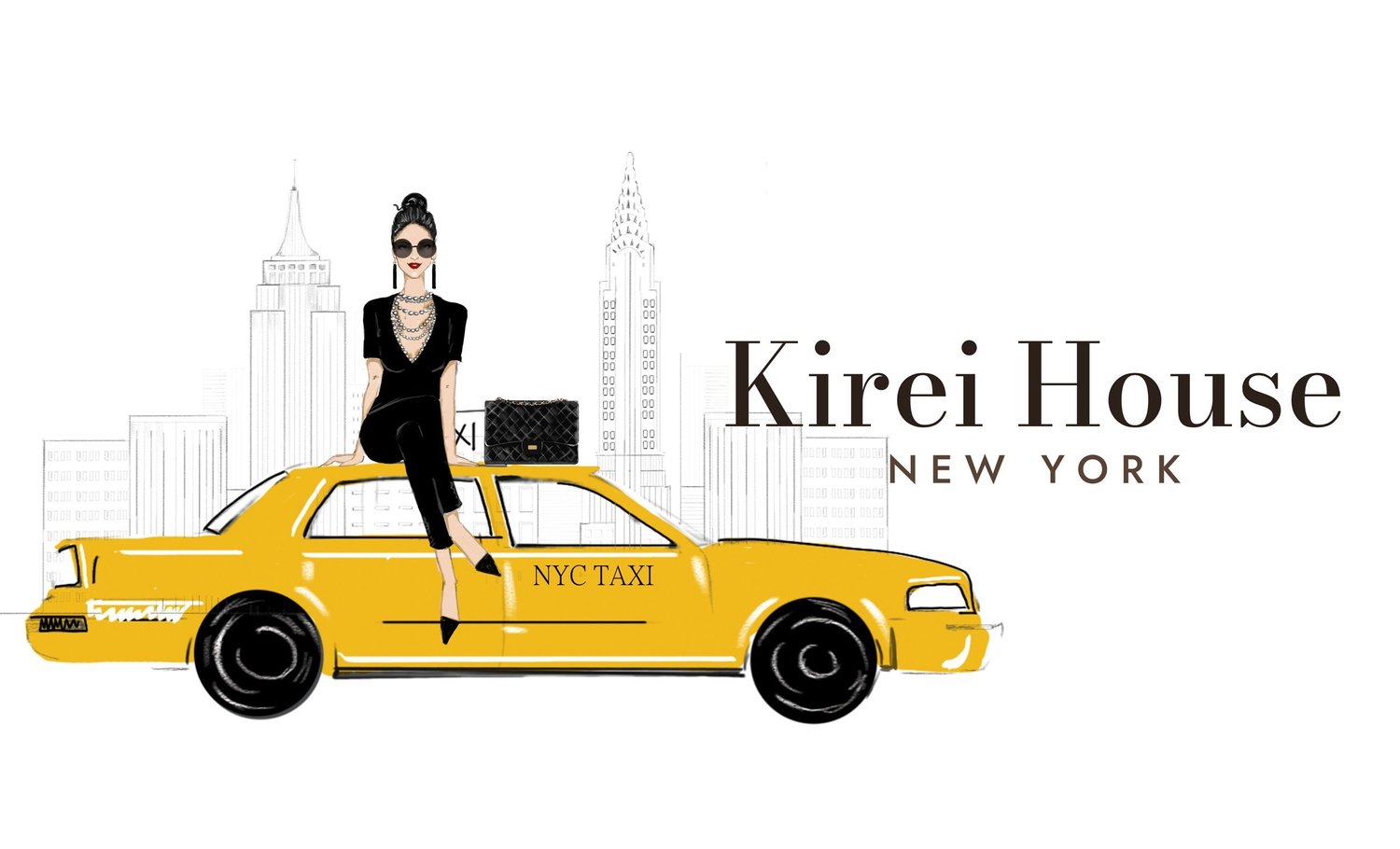 Kirei House New York illustration: a woman sitting on a yellow taxi