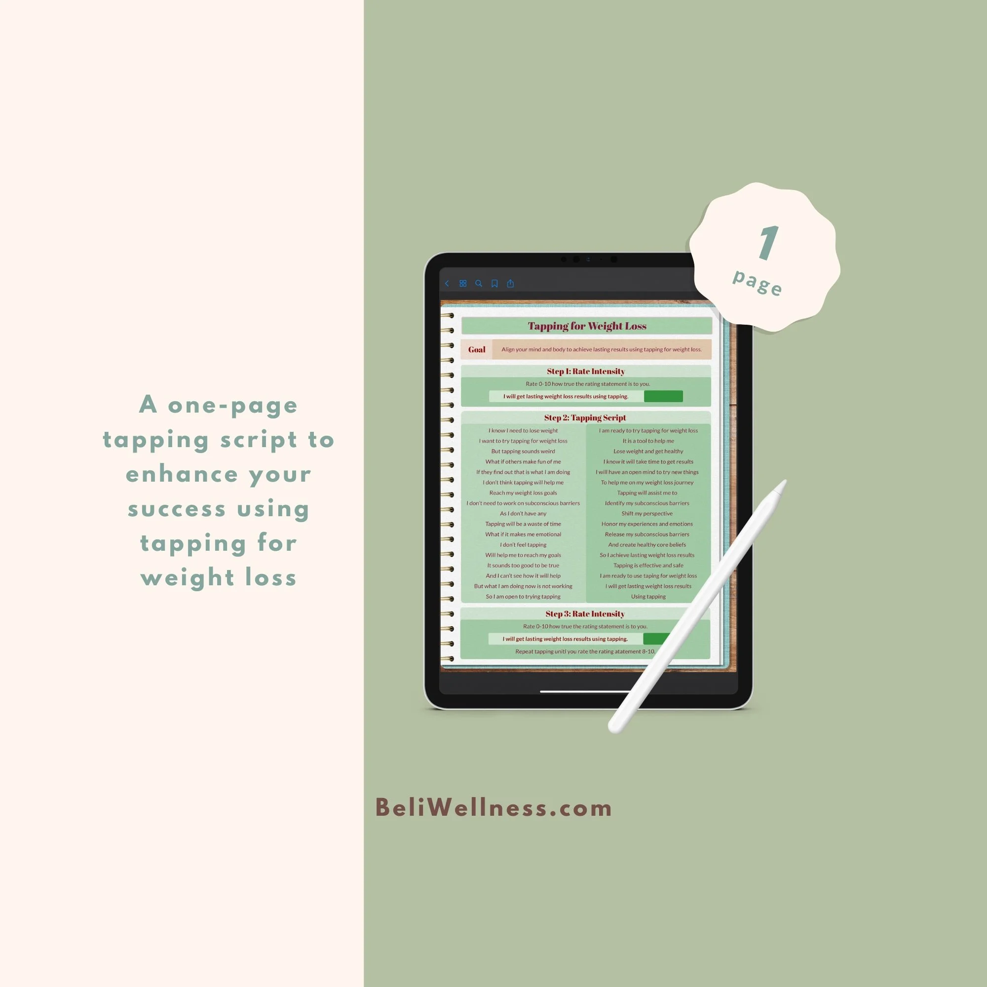 Image of the one page included of the tapping script