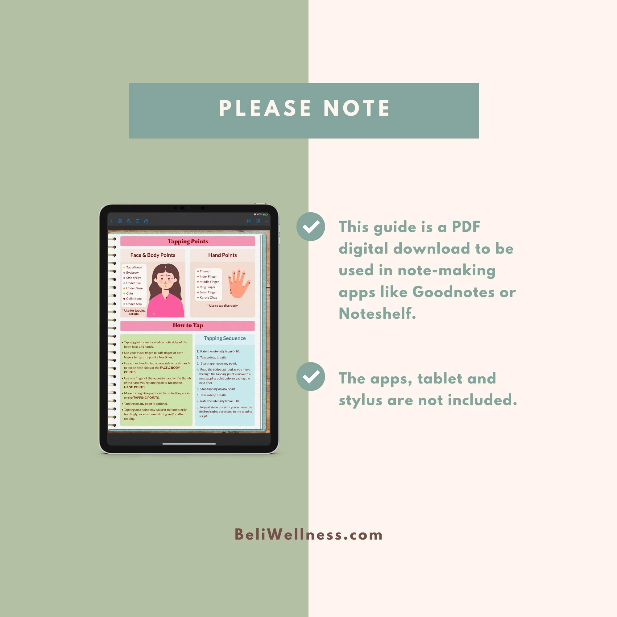 Image of tapping page with test of what to note