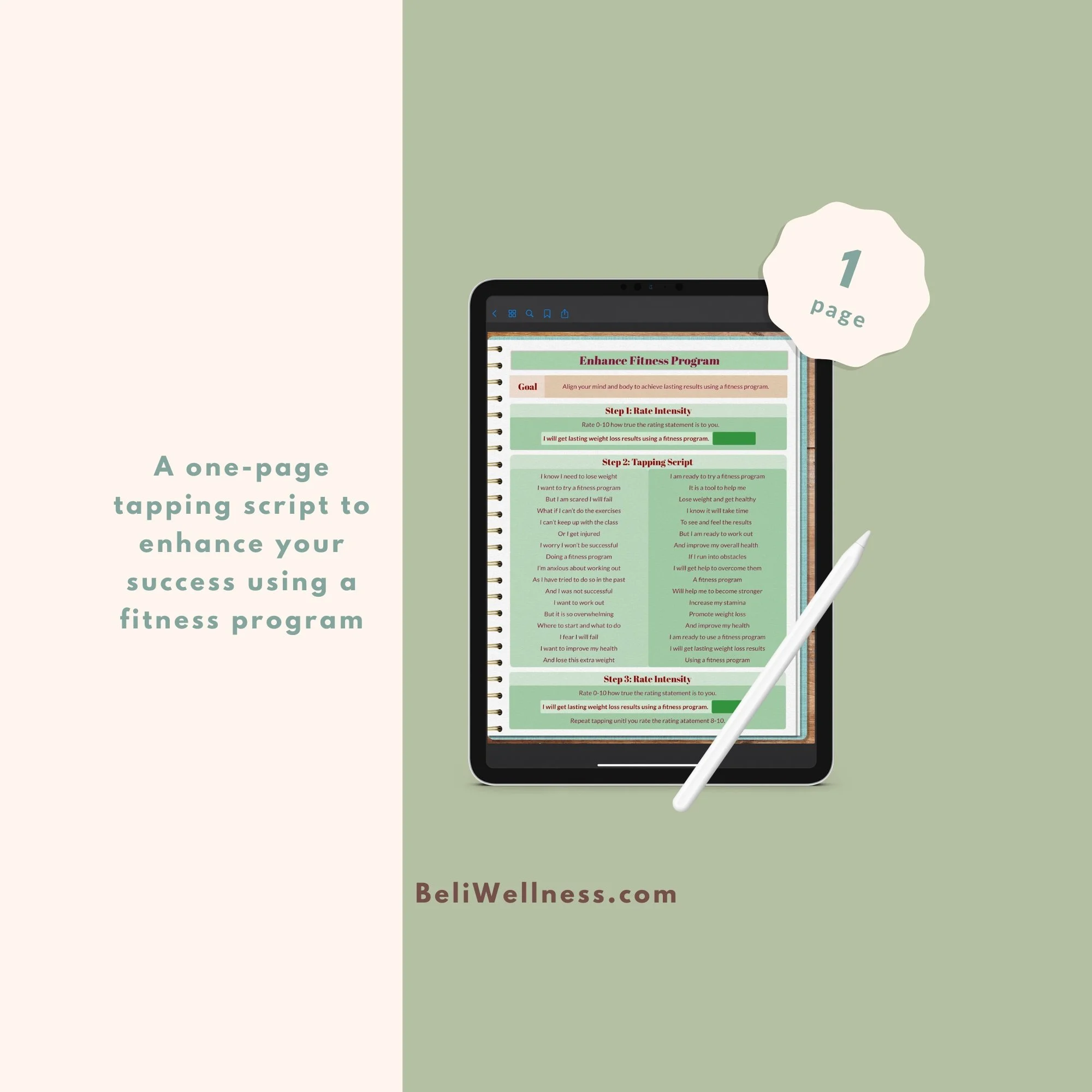 Image of what is included on the tapping script