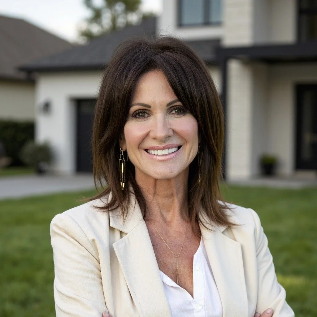 Woman seated in a chair, wearing white, smiling.
