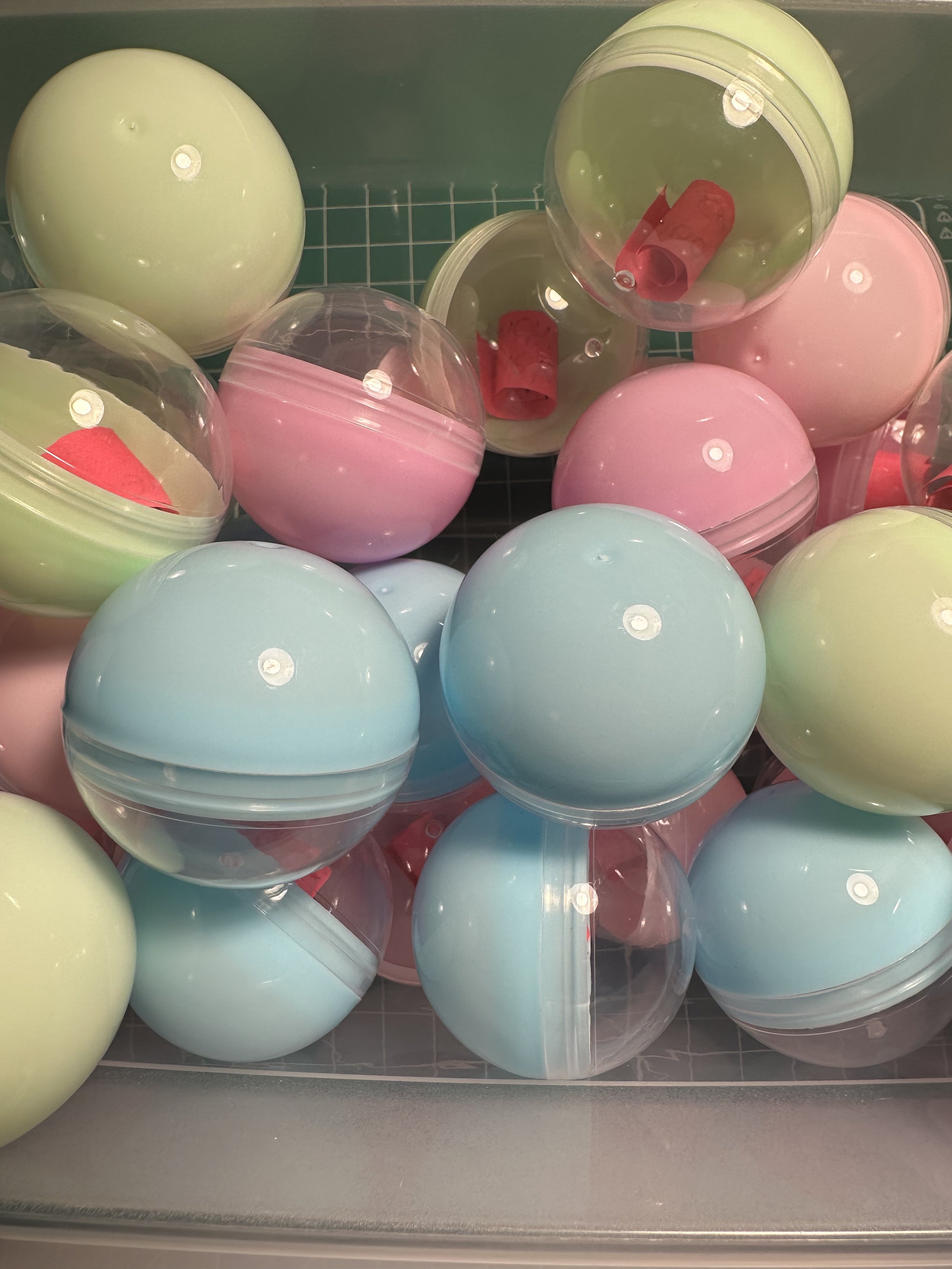 Sanrio mystery balls included Hello Kitty, My-Melody, Kuromi, Pochacco and pompom