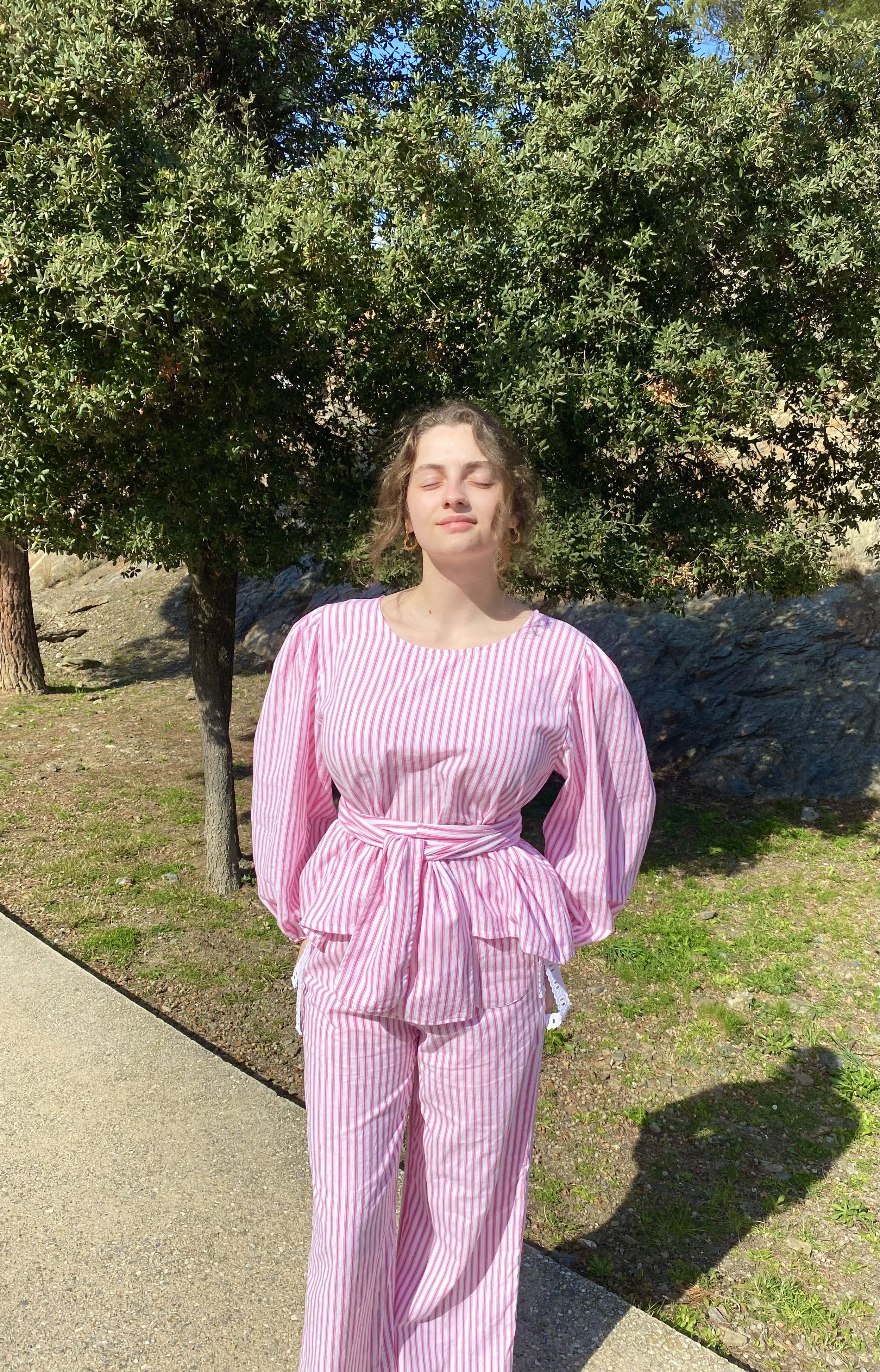 Blouse à rayures roses