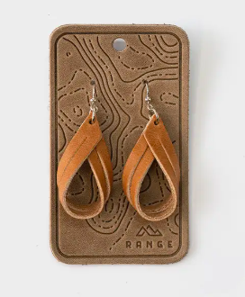 Handcrafted full-grain leather double hoop earrings featured at Apres Soleil Tans & Boutique.