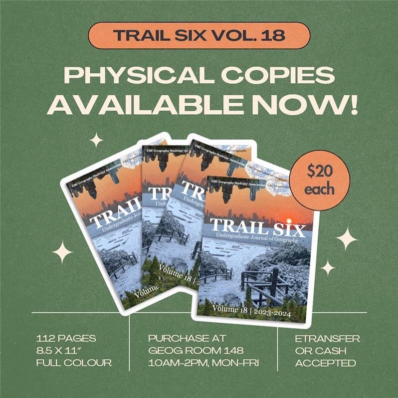 Trail Six Volume 18 is fresh off the press and now available to buy as a hard copy!🤩

The 2023-2024 journal edition is a culmination of incredible work from geography undergrads and we are thrilled to announce that it is finally here in print. 📚
&n
