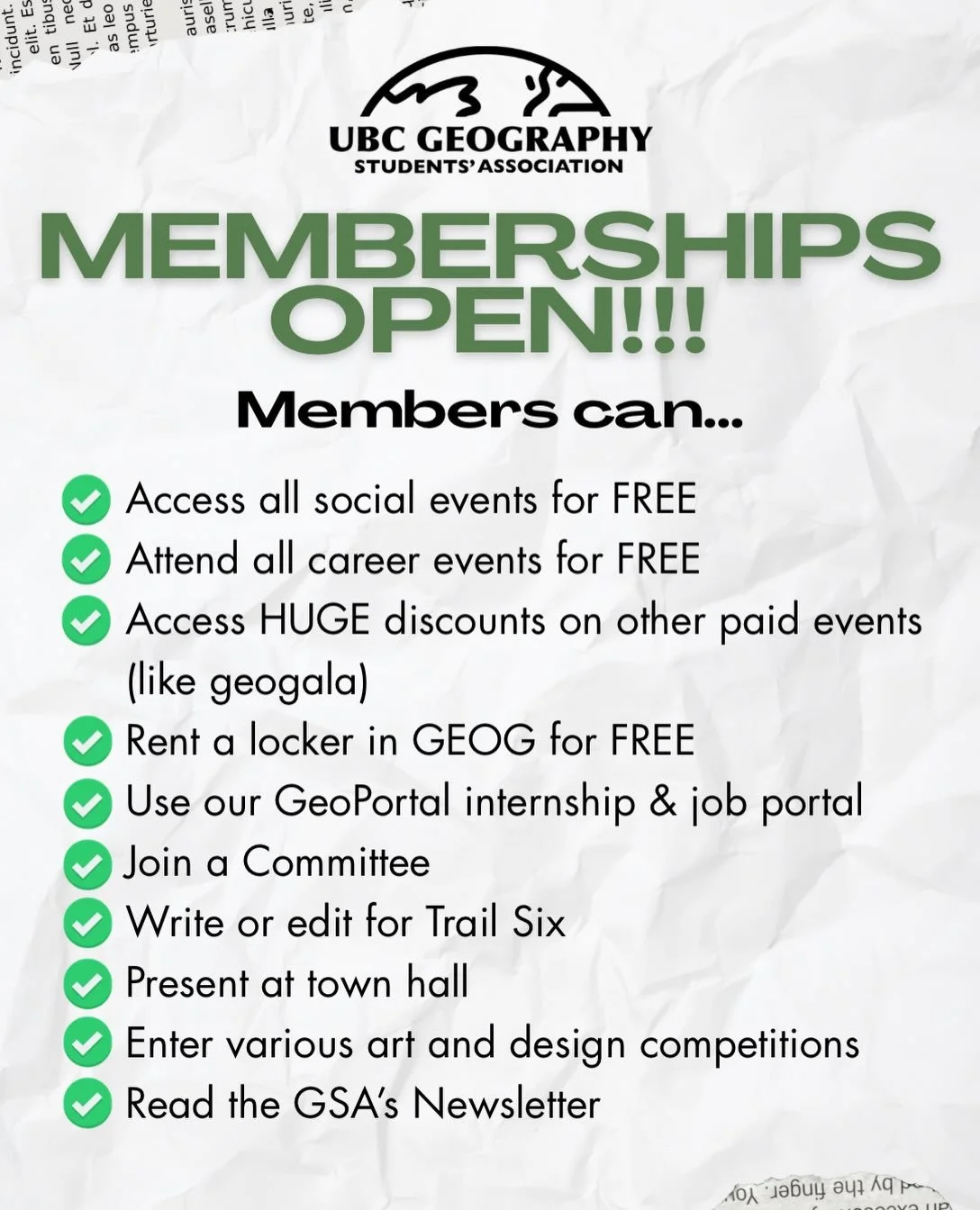 🌍✨ Become a Member! ✨🌍

Looking to become a member of the GSA? Our membership form is now open!!!!! 🎉

Whether you want to publish/present your work, advance your career, or connect with peers &amp; profs - we have something for you! 💡🌱📚🎓

🔗 