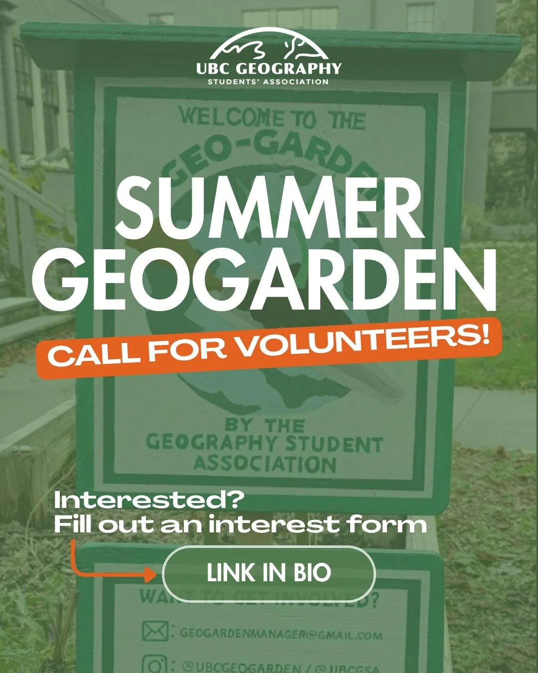 @ubcgeogarden is looking for volunteers for Summer 2026!

Why volunteer with the Geogarden? 🧑&zwj;🌾
&bull; Take home fresh produce from our harvests!
&bull; Meet other like-minded gardeners
&bull; Access to garden space if you don&rsquo;t have a pe