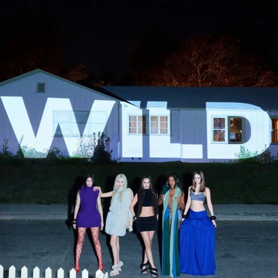 KATSEYE EP Album 'WILD' Megan wearing Cobalt Blue Stower Hip Pad Dress