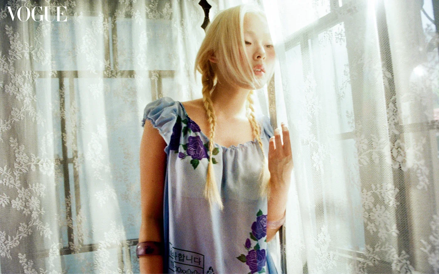 VOGUE KOREA August Print Issue by Petra Collins wearing Blue Bongji Dress and Bongji Bangles
