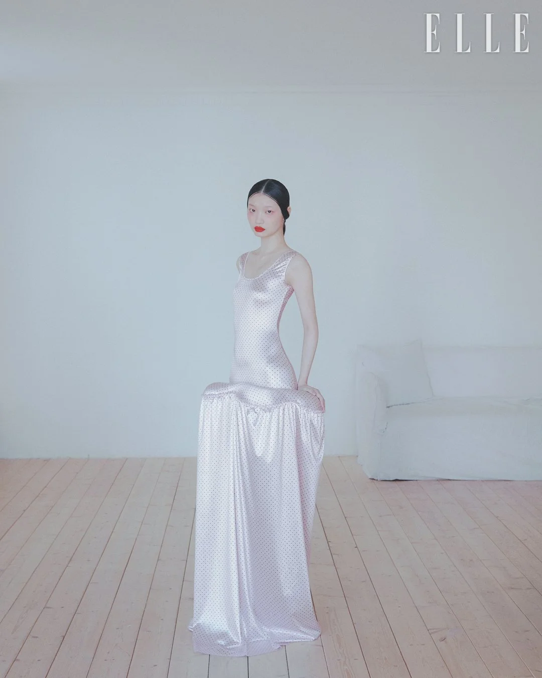 ELLE KOREA FEBRUARY ISSUE 2026 'PINK AREA' featuring Pink Polka Stower Tank Dress 