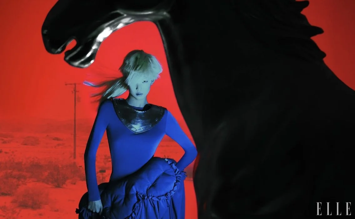 ELLE Korea January 2026 Issue (Print) featuring 'Stower Cobalt Hip Pad Dress' 