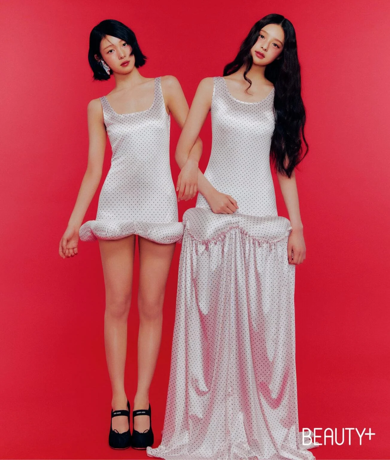 BEAUTY PL MAGAZINE AtHeart Arin and Nahyun wearing Pink Polka Dot Set and Dress 