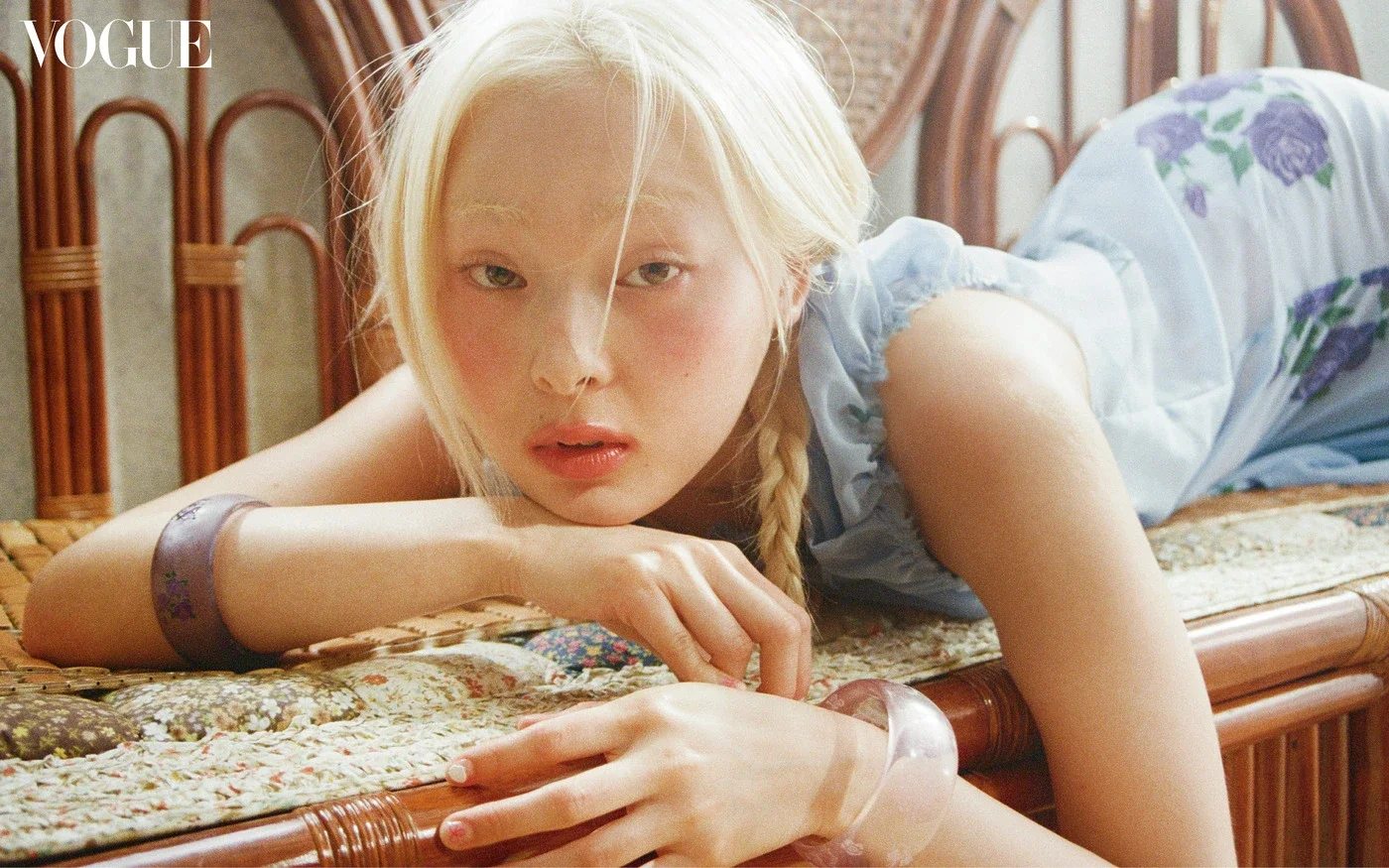 VOGUE KOREA August Print Issue by Petra Collins wearing Blue Bongji Dress and Bongji Bangles