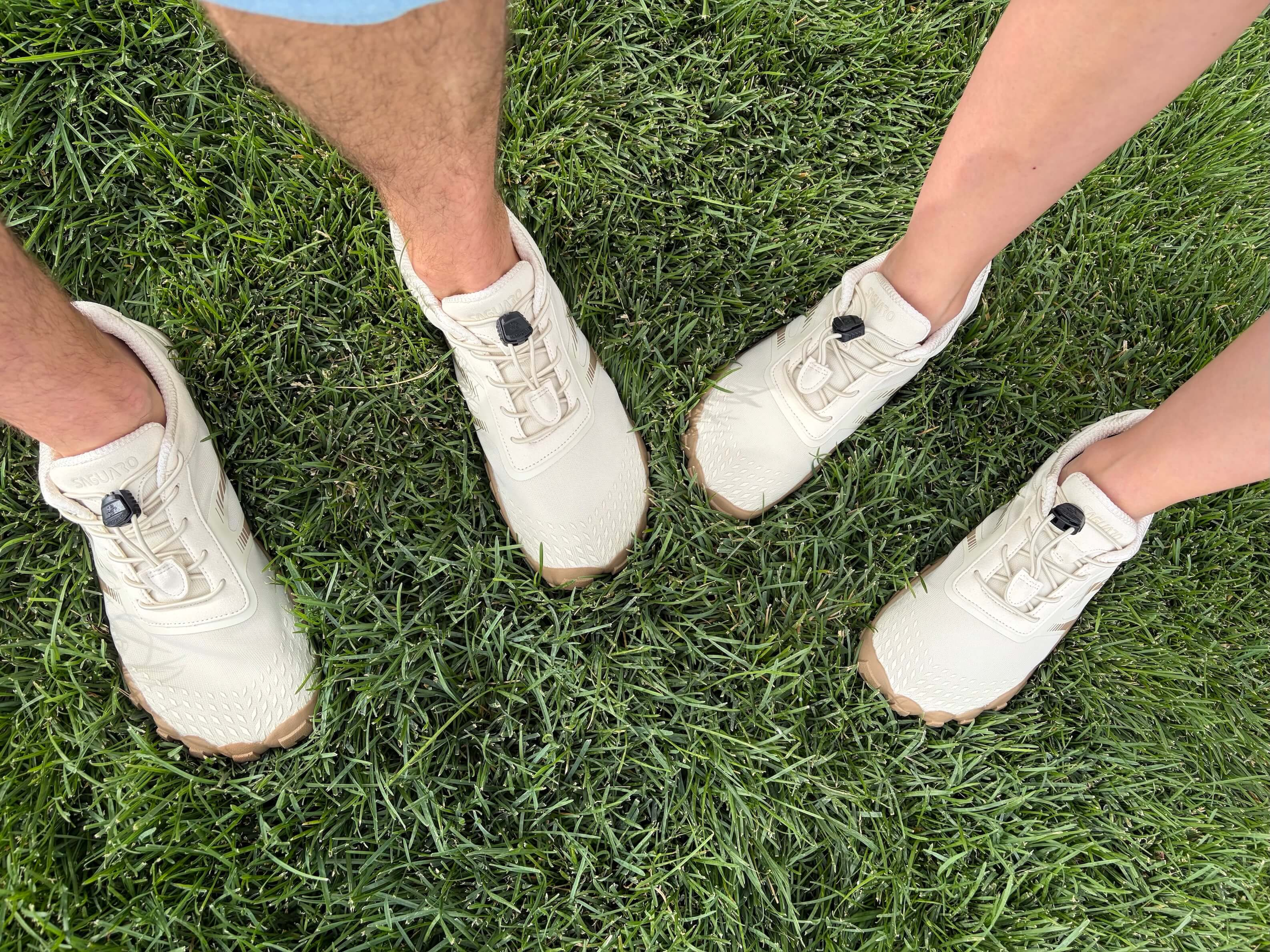 man and woman wearing Saguaro Motion Ⅰ Pro Barefoot Shoes in beige