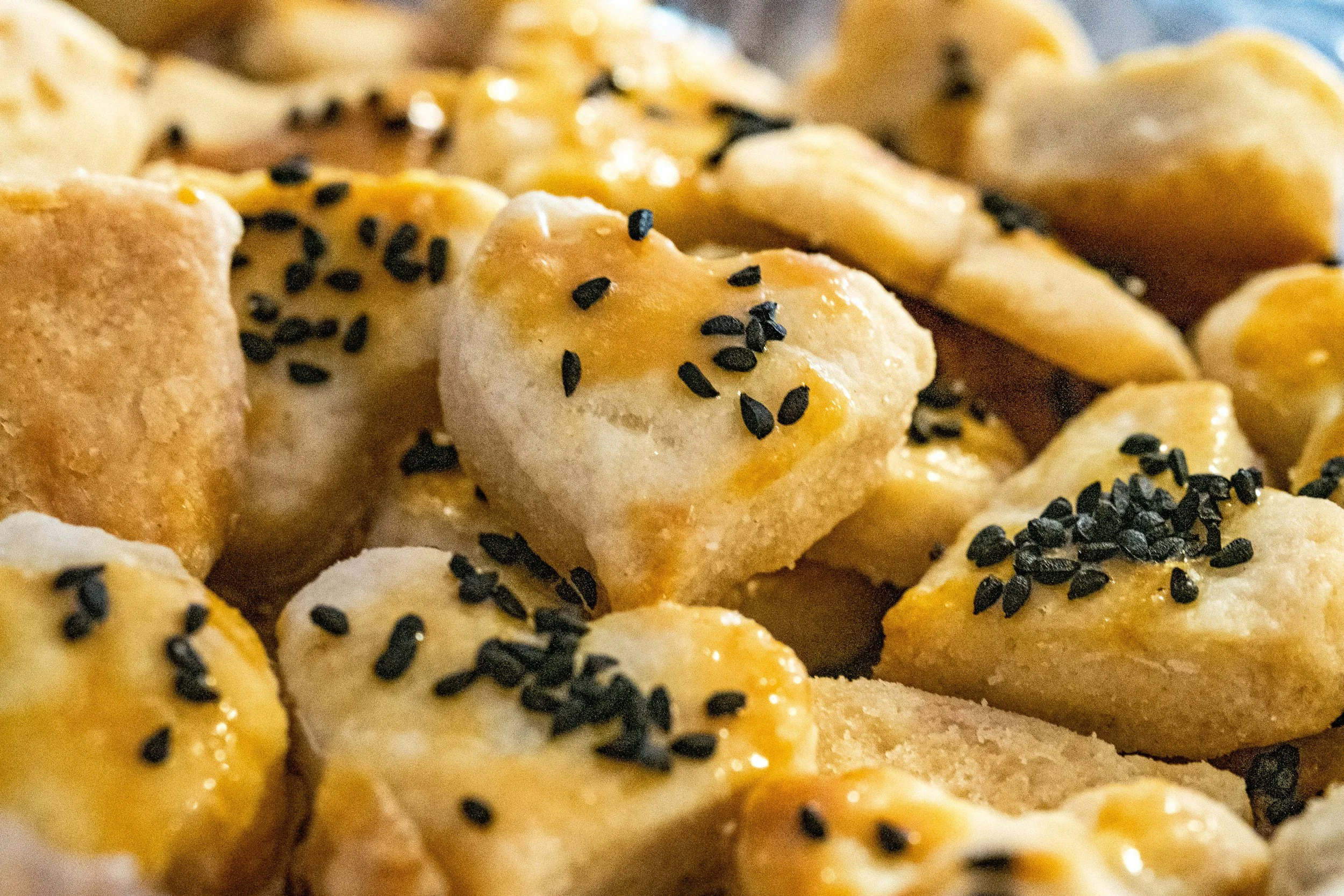 heart shaped biscuits with black sesame seeds