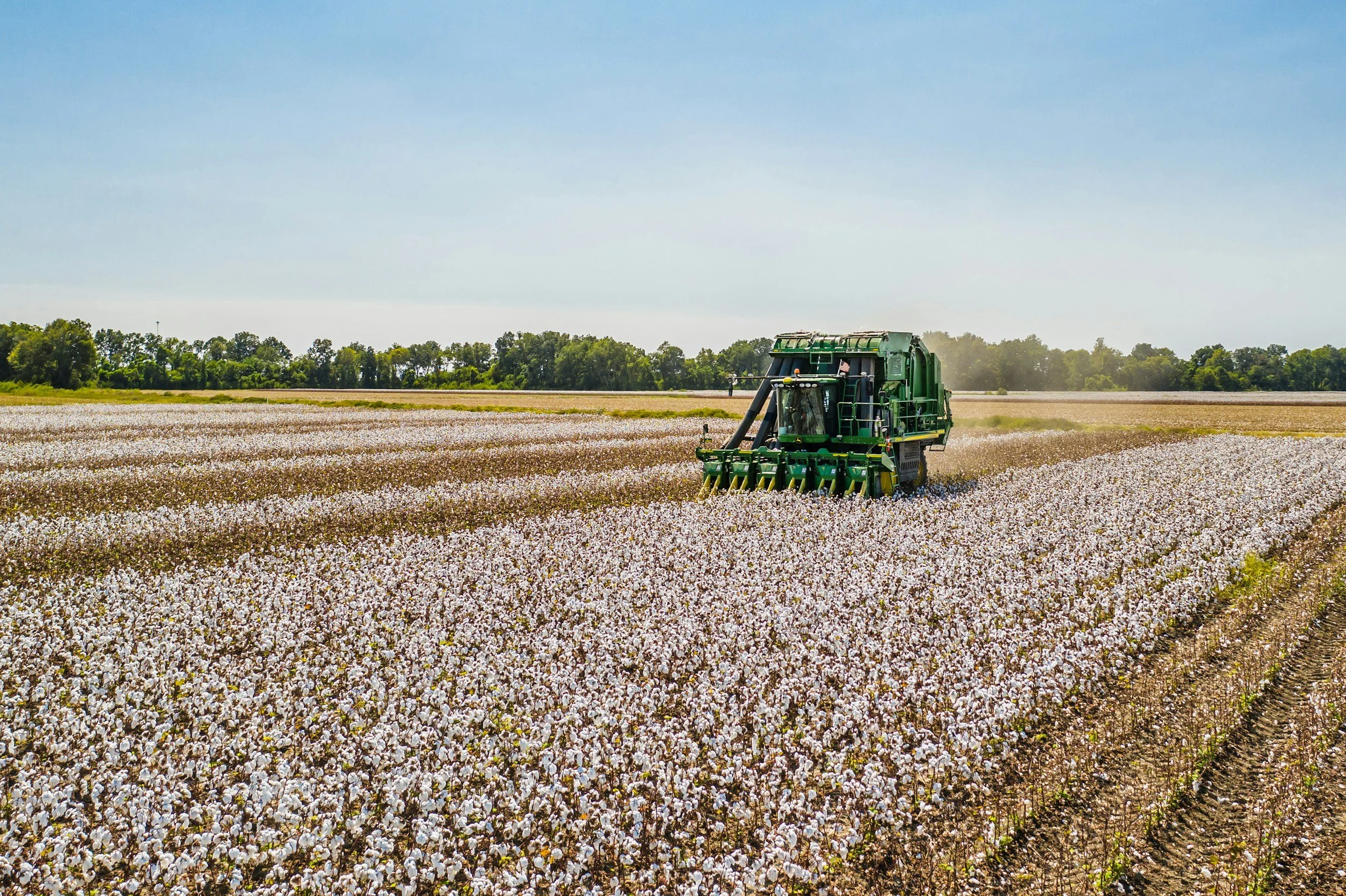 tractor in an organic cotton field