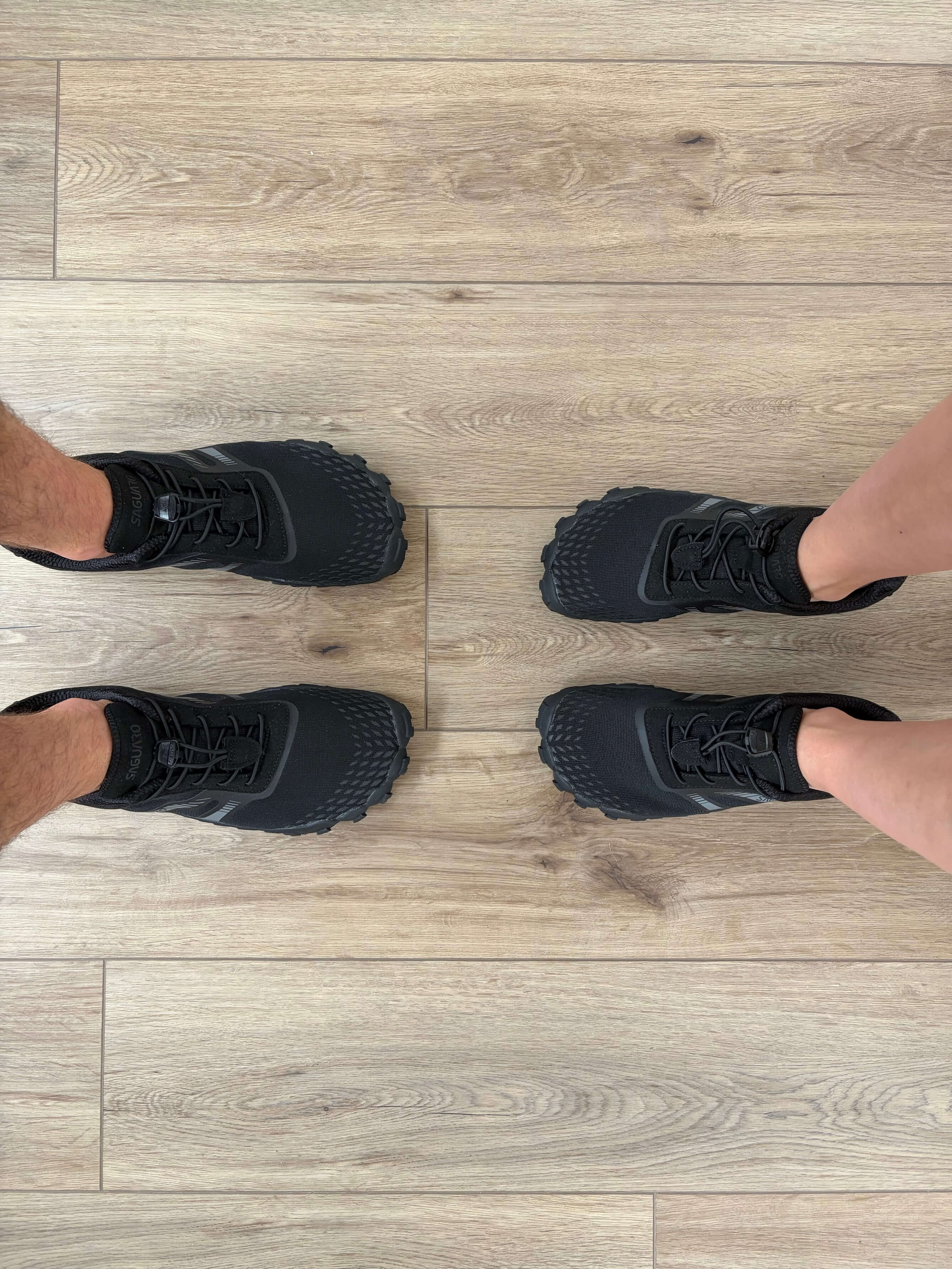 man and woman wearing Saguaro Motion Ⅰ Pro Barefoot Shoes in black