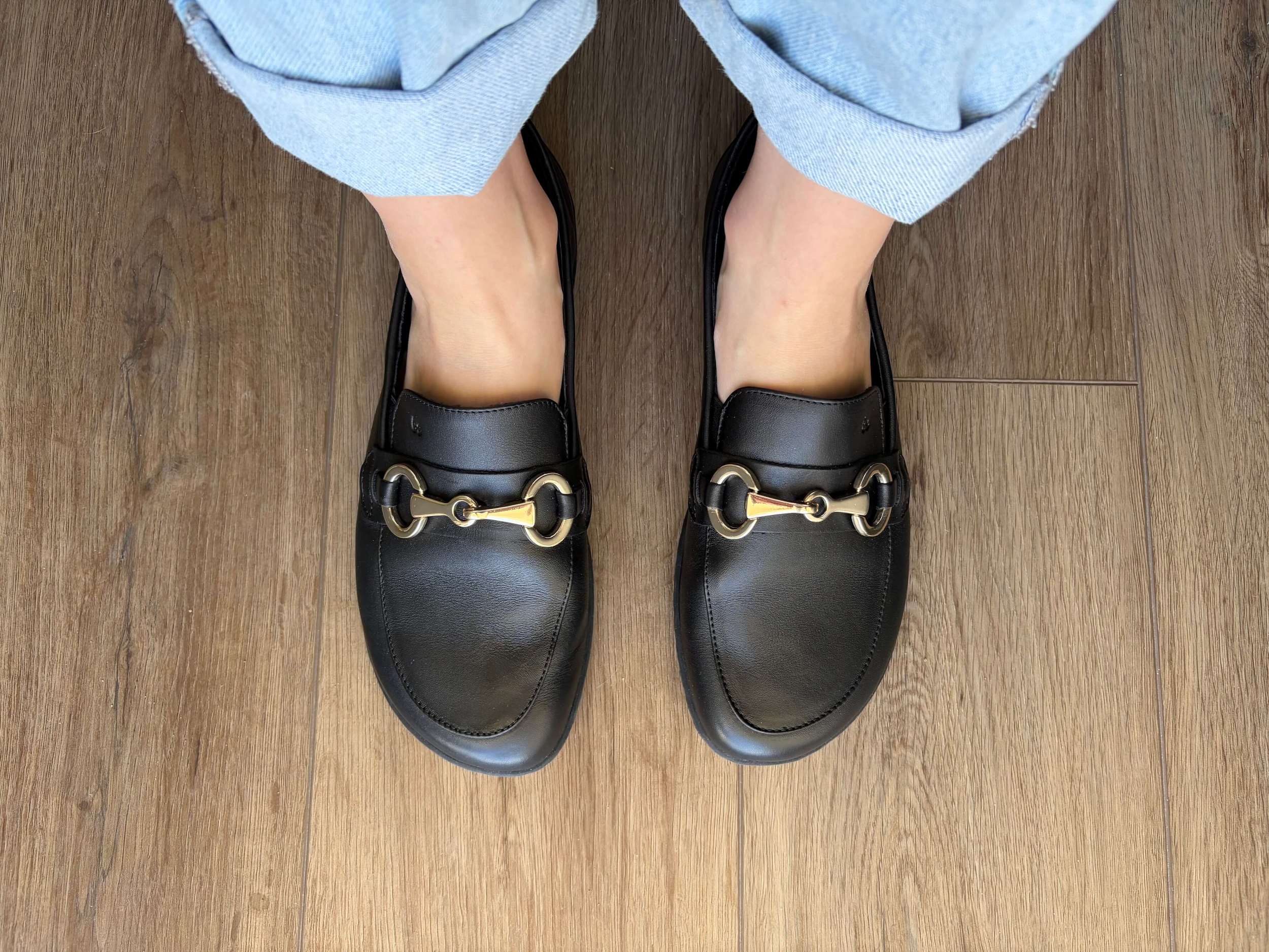 woman wearing be lenka viva barefoot moccasins