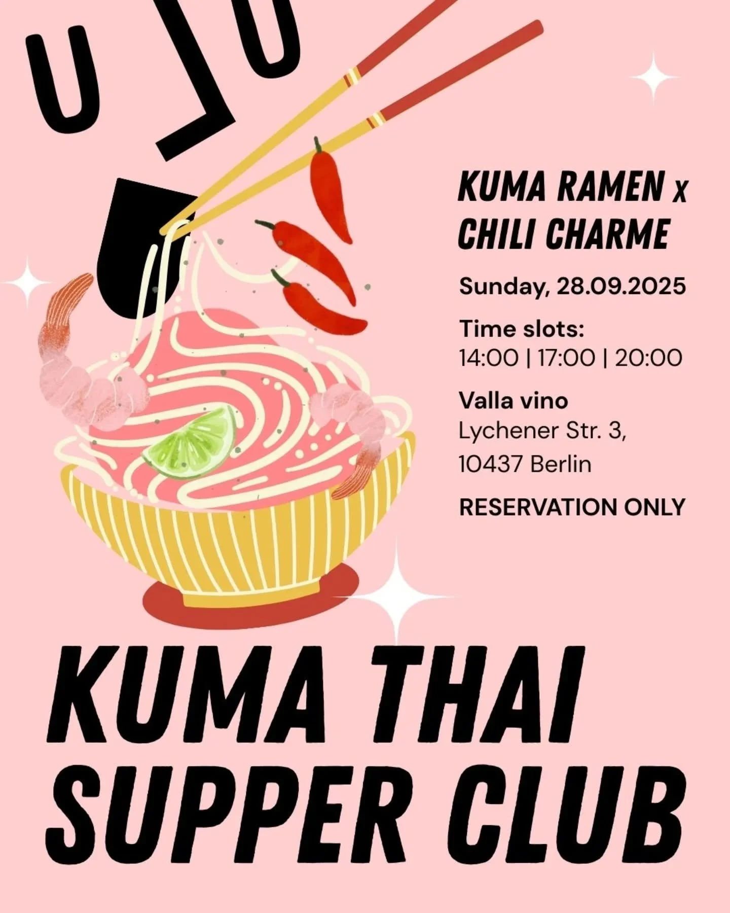 Sunday, 28.09.2025
 ⏰ Time Slots: 14.00 | 17:00 | 20:00
 📍 Location: Valla Vino, Lychener Str. 3
 👥 Seats Available: 12 per seating

Reservation link: https://kumaramen.setmore.com/?source=instagram

Fully updated. No make take back. Open Seats for