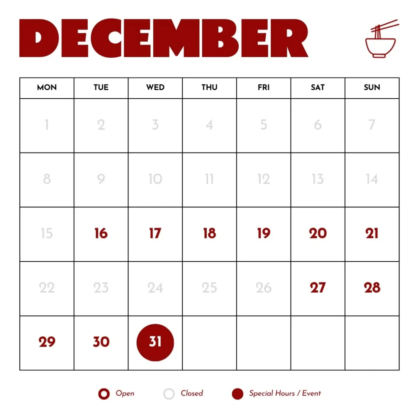 Big News.

We are back for a week before heading to Xmas holiday lol. But holy guacamole we are back.
Either way enjoy our soft opening phase, where we are still trying to figure out the new kitchen layout and setup.

I can only ask for a little bit 