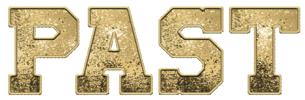 The word "Past" in glitter embroidered letter patches