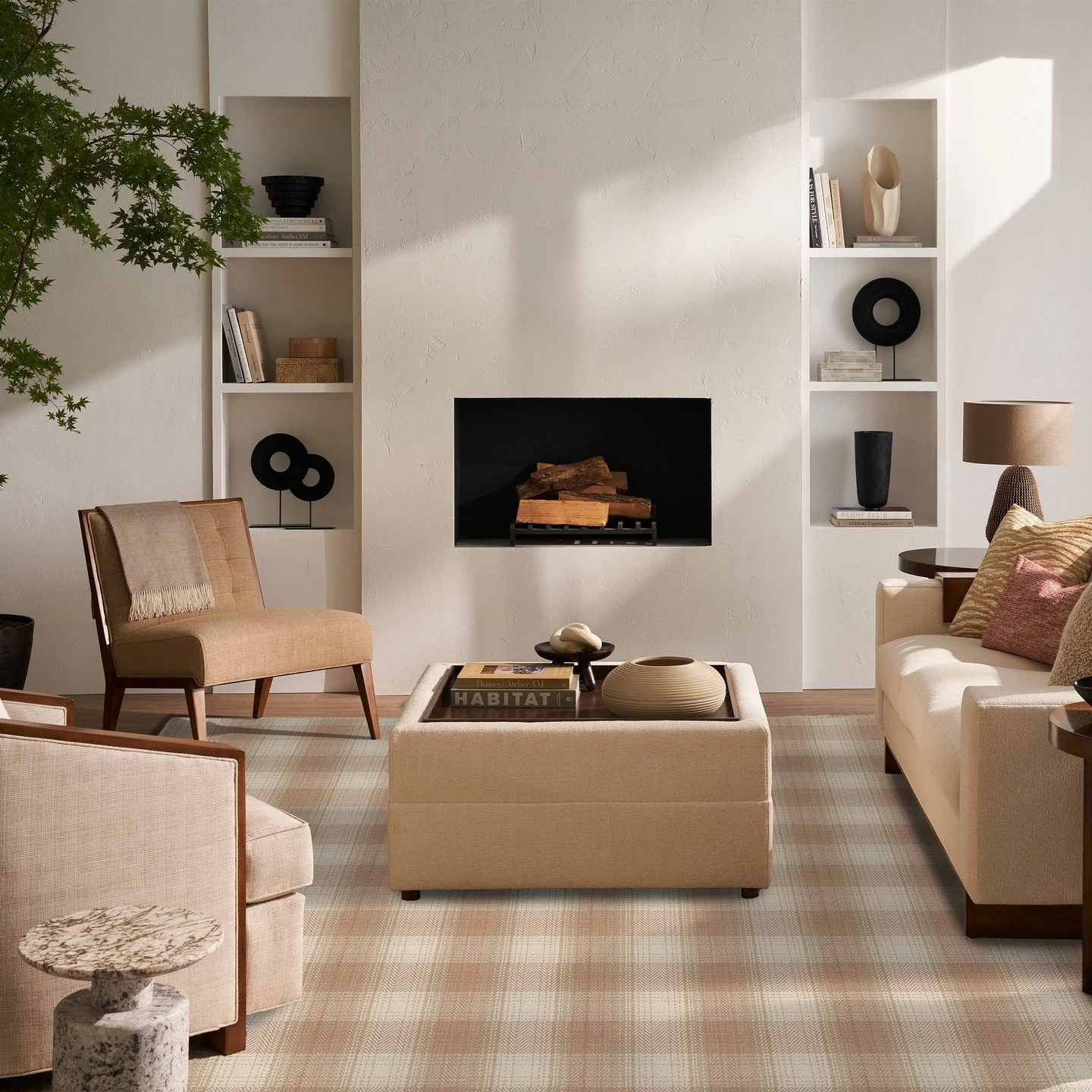 The Shetland carpet from the Kravet x Stanton collection exudes a refined elegance, crafted from fine count New Zealand wool for a pristine tailored finish. Its classic plaid-inspired design, with a subtle herringbone weave, adds a touch of timeless 