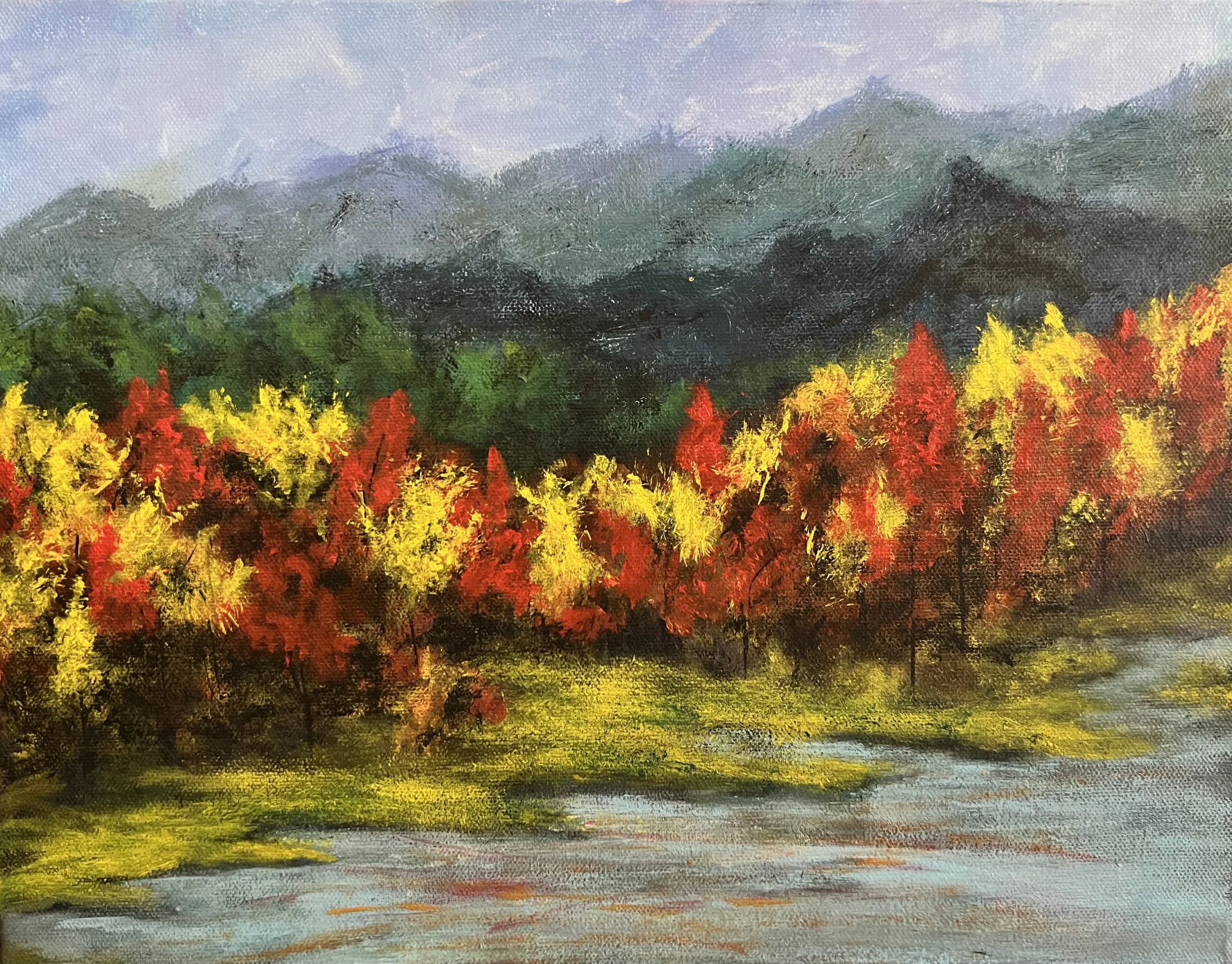 Autumn's Embrace: Original Acrylic Landscape