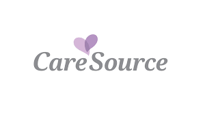CareSource logo with gray text and a purple heart above the letter 'a'.
