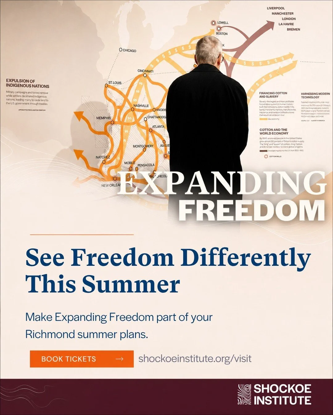 This summer, make room for a visit that invites you to slow down, look closer, and ask deeper questions.

Experience Expanding Freedom at Shockoe Institute, an exhibit that explores the long and unfinished struggle to define freedom in Virginia and i