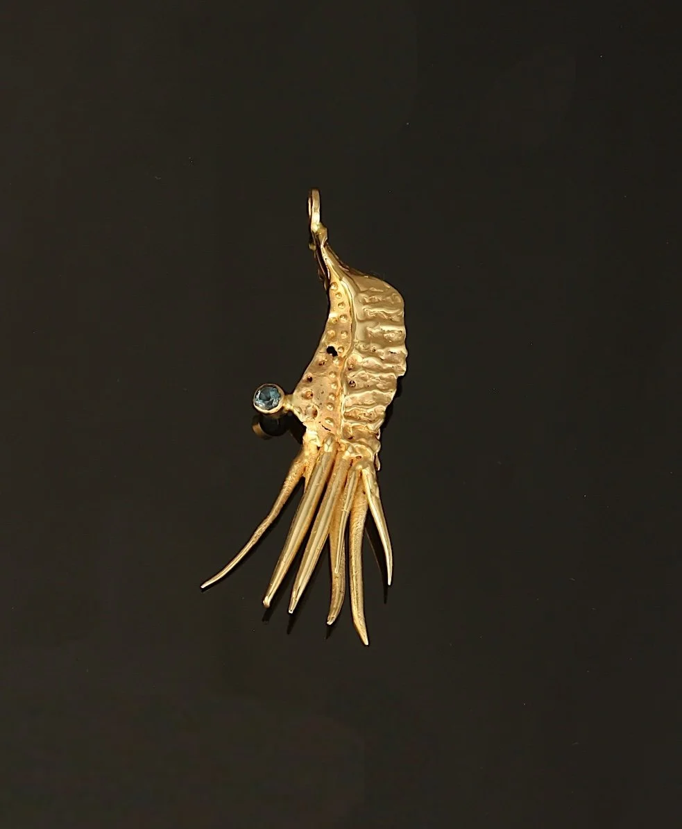 Surrealistic Traveller.  Tidal Pool Ring.Sea Foliage earrings. , 14k Gold, Sapphire $3500. 2025