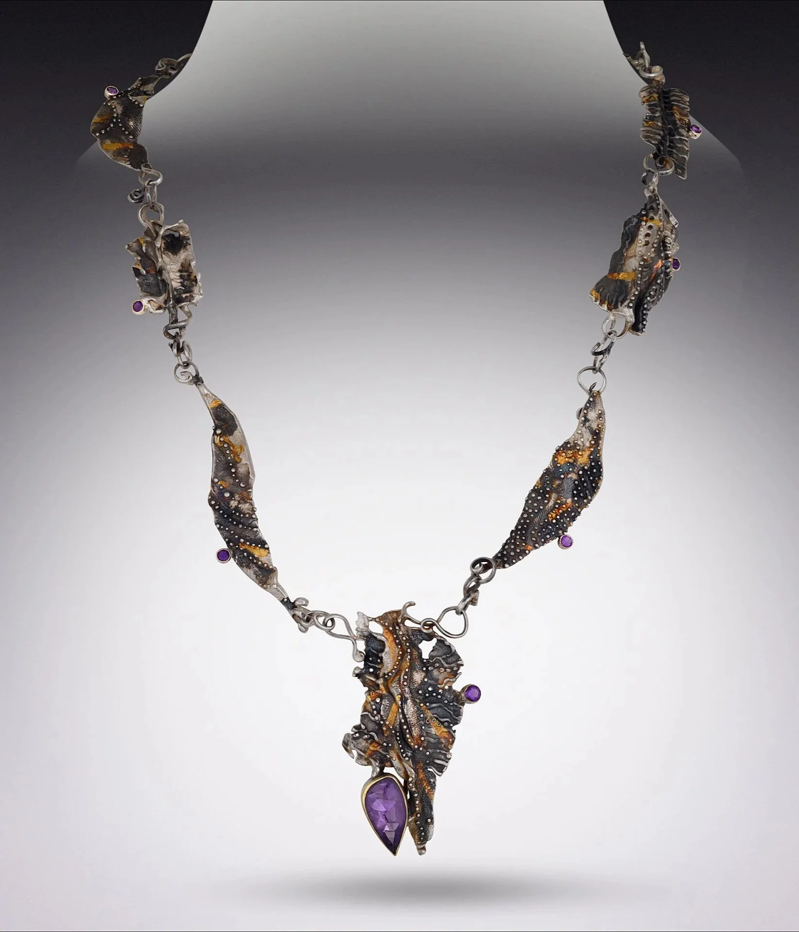 Sea Fronds and Bracken Necklace, Sterling Silver, 18k gold, 14k gold,  Amethysts  $5000 2025