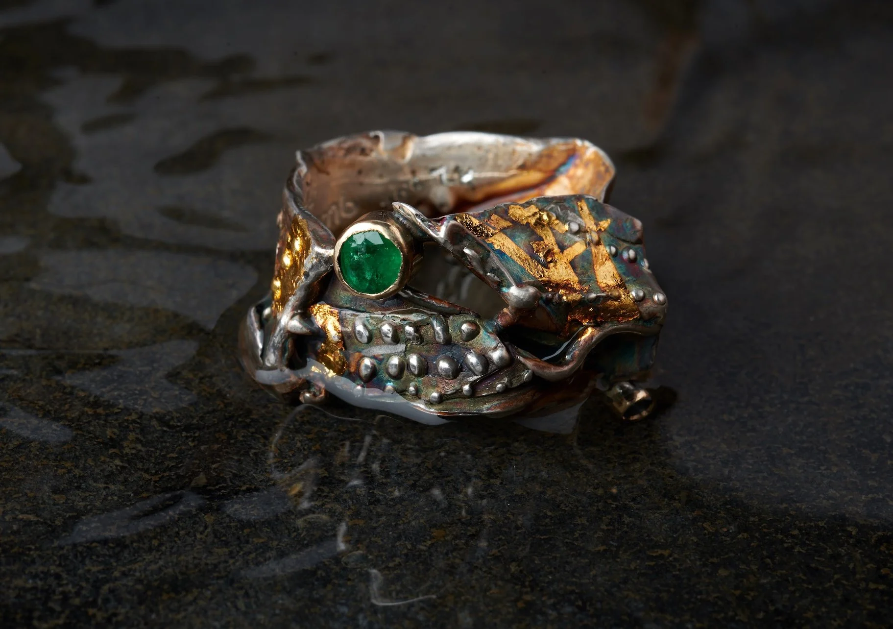 Emerald  and White Sapphire Tidal Pool Ring Sterling, 14k gold, Kuem-boo. $950  2025 