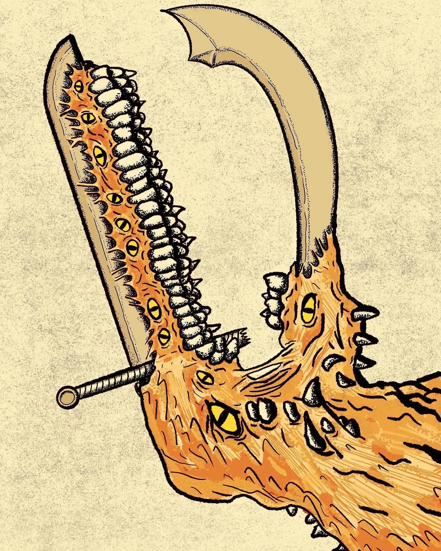 Drew this weird parasite dark souls style monster that uses the weapons of those it defeats🤓🤓