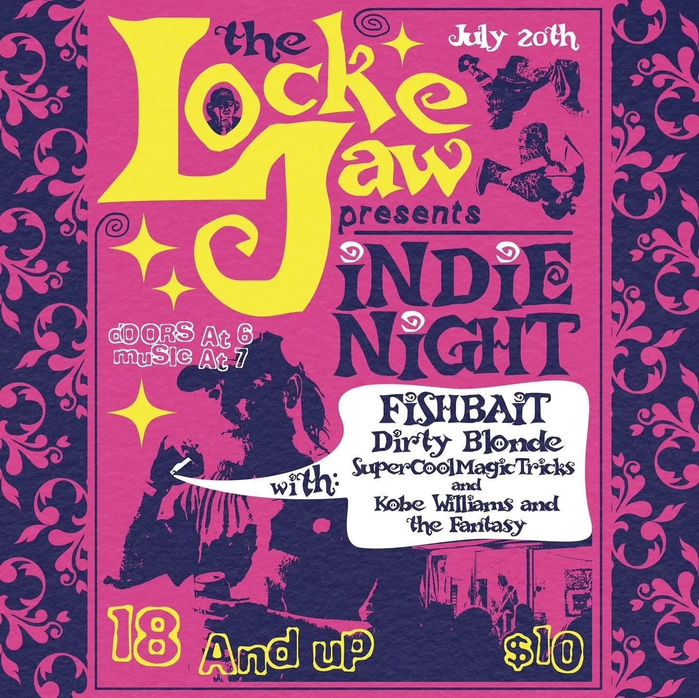 Wasn&rsquo;t sure if I liked the texture or not but newest show poster I just created for @thelockejaw INDIE NIGHT! Created this design based off this old comedy record cover I enjoyed the design of:) thanks for looking💜