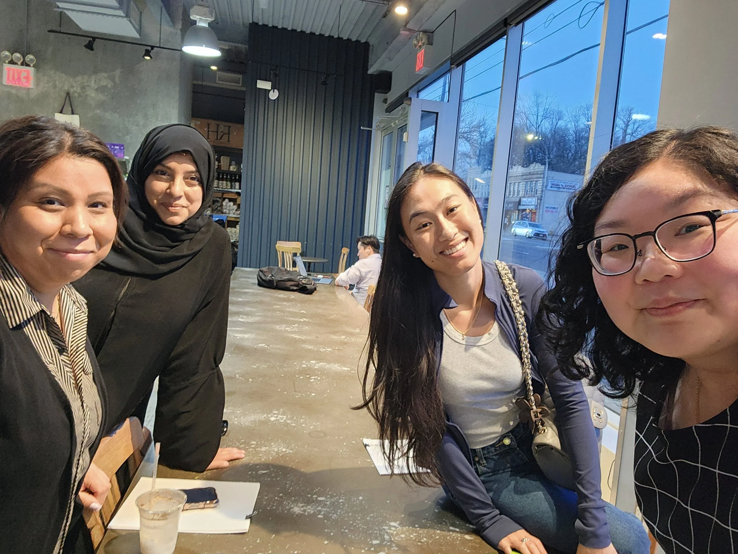 April 2026 Board Meeting Group Photo: Alejandra Colin (Treasurer), Azra Khalfan-Kermali (Secretary), Whitney Yeung (President), and Dana He (Executive Director & Founder) - Left to Right 