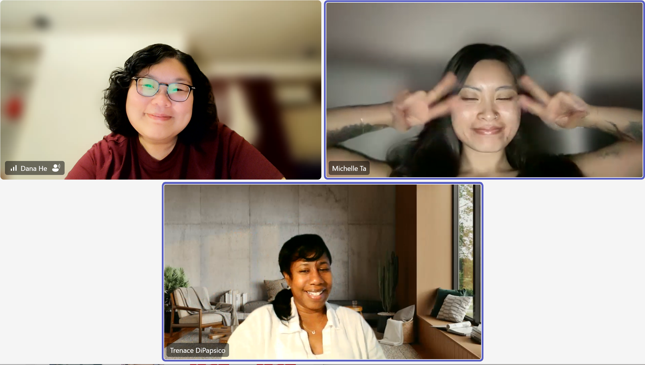 Monthly Management Meeting, August 2026 with Dana He- Executive Director, Michelle Ta - Director of Programs, and Trenace DiPapsico - Director of HR
