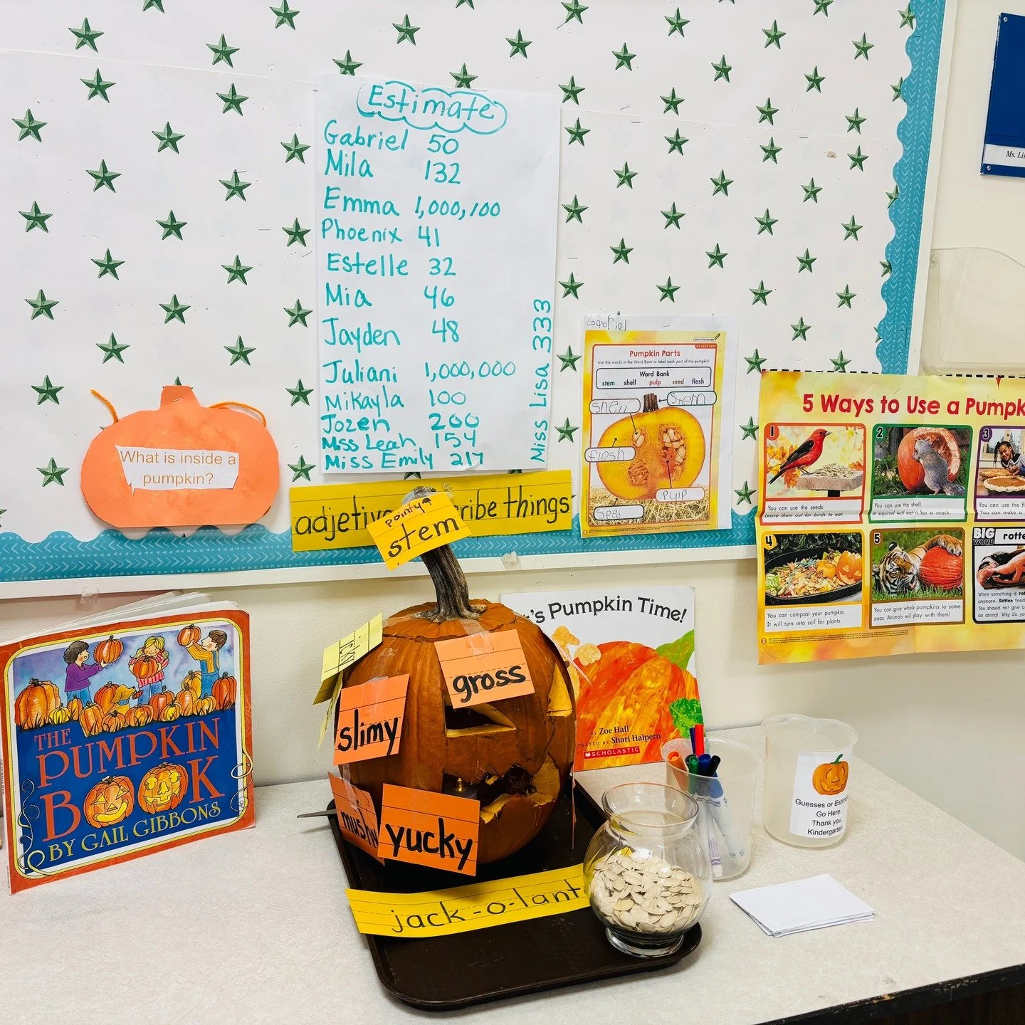 It's Pumpkin 🎃Time!! Want to play? 
Annual Kindergarten Pumpkin 🎃 Seed Contest 
Can you guess how many seeds were in our pumpkin?
Look at the bowl of seeds we counted. Comment below. 
Include your name and where you are from. The closest guess with