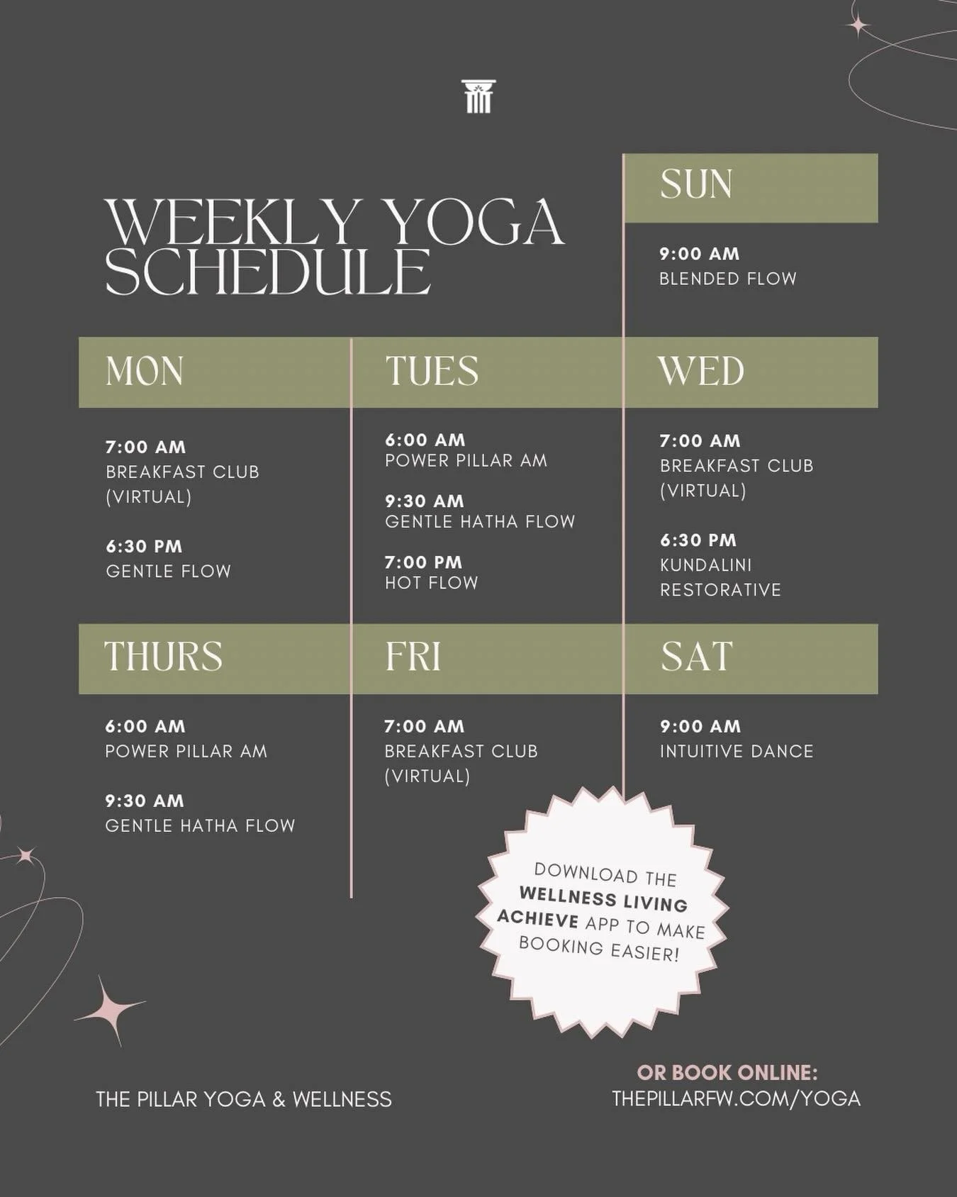This is your reminder that you don&rsquo;t have to do this week alone.

Our schedule is here &mdash; morning movement, gentle resets, stronger flows, breath, music, connection.
Whether you need to sweat, soften, shake something off, or simply sit in 