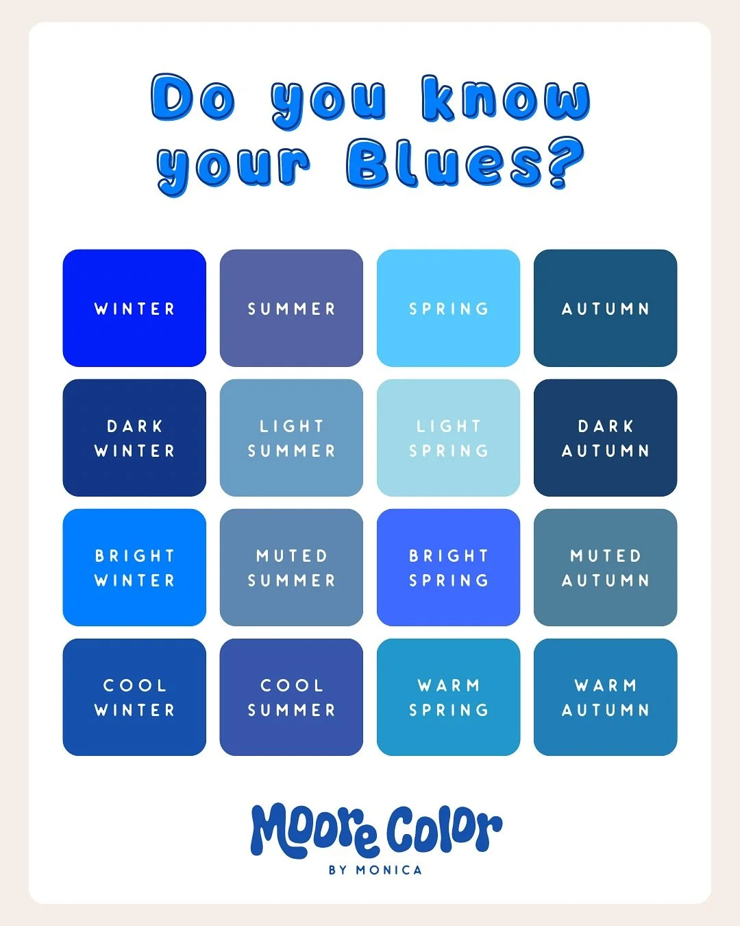 From icy sapphire to soft sky, every season has its own perfect shade of blue. 💙

✨ Winter: Crisp, clear, and bold. Think royal, cobalt, and icy navy.
☀️ Spring: Fresh and playful: turquoise, sky, and robin&rsquo;s egg.
🌿 Summer: Soft and dreamy: p