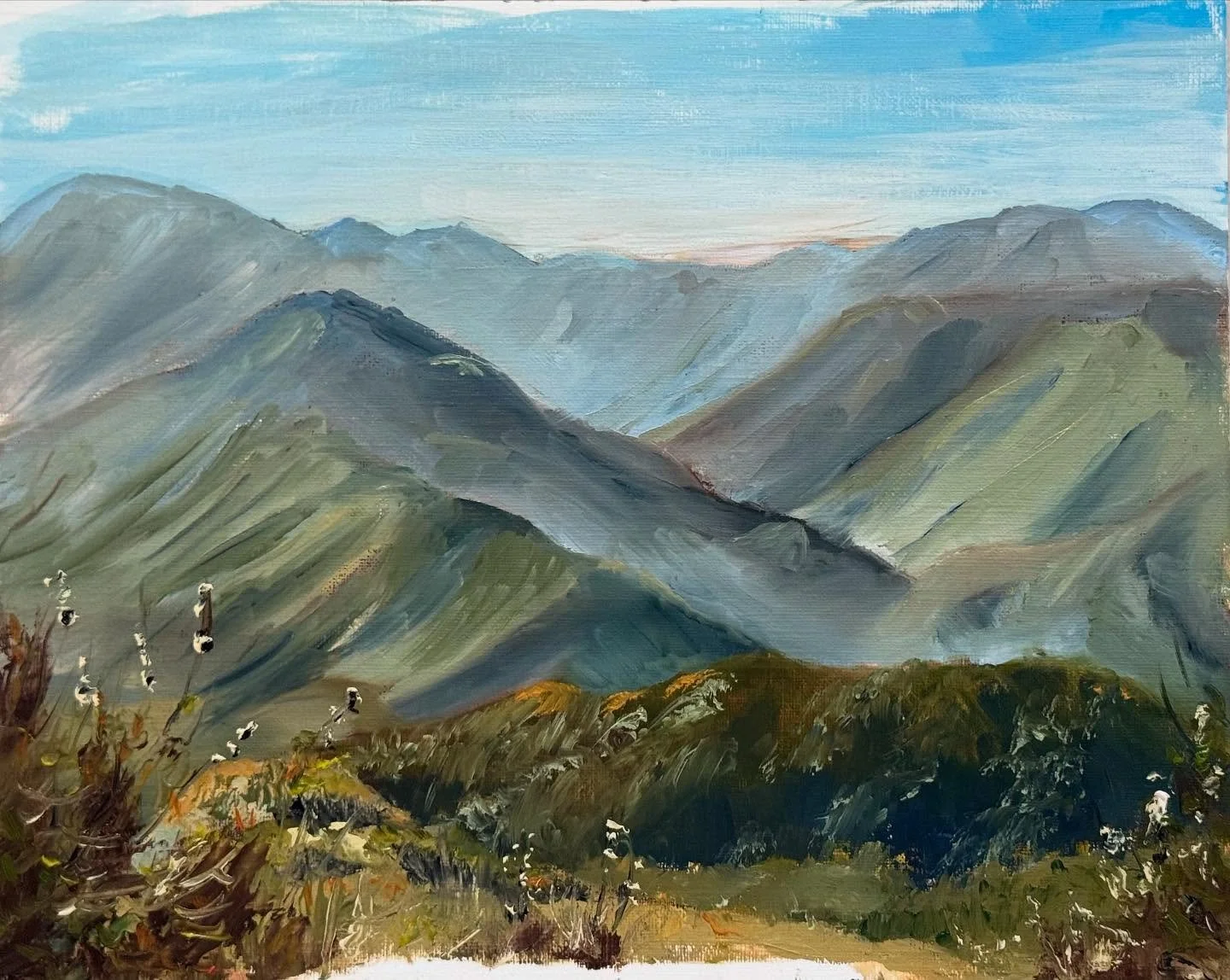 Late sunrise, Los Padres NF.  #pleinairpainting #lospadresnationalforest #ojaicalifornia #highway33