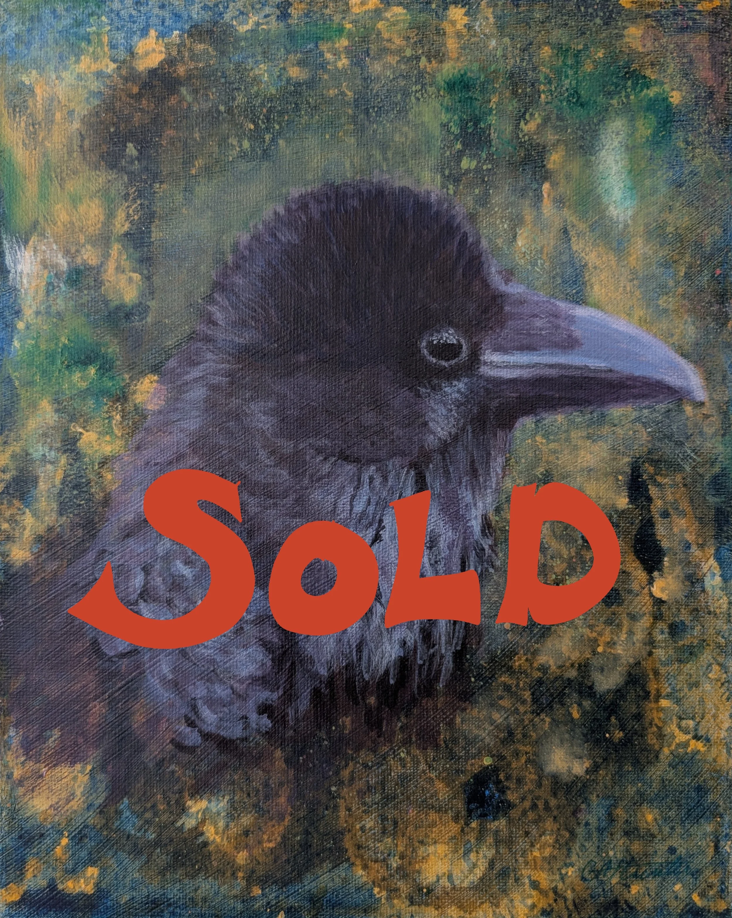 Raven Spirit Animal original acrylic 8x10 framed painting  SOLD!